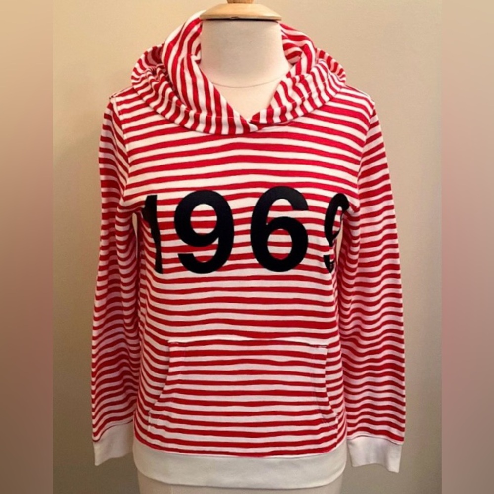 Gap 1969 Red White Striped SZ M Nautical Americana Preppy Hooded Sweatshirt